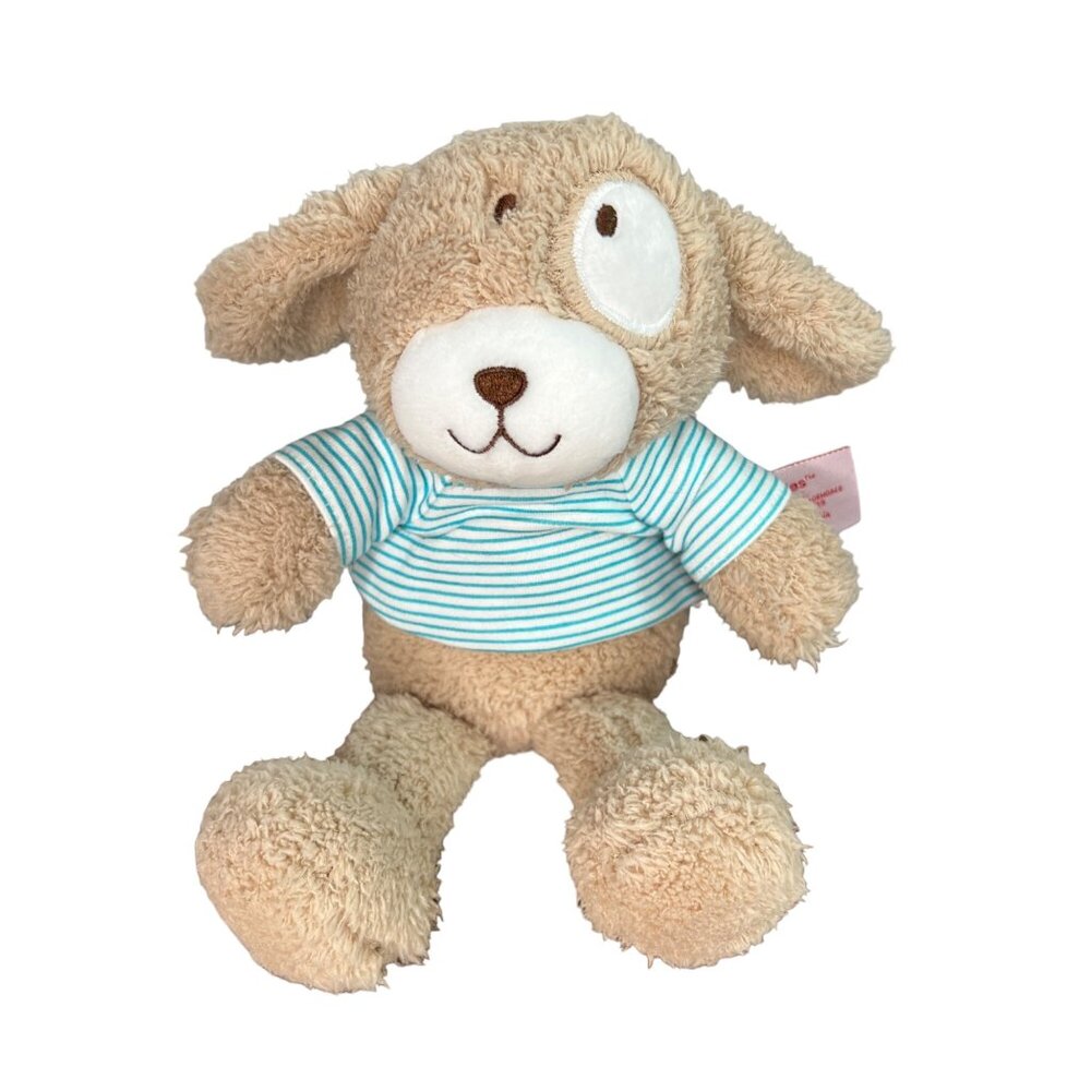 Nat & Jules Tan Puppy Dog Stuffed Animal Wearing Striped Shirt 10" Plush Toy